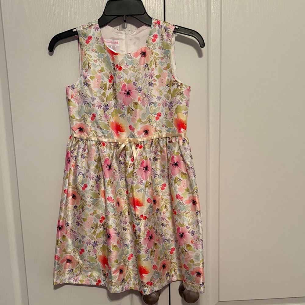 Bonnie Jean Floral Satin Party Dress in Pink, Red, Cream